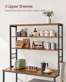 VASAGLE Kitchen Storage Rack, Coffee Bar, Baker's Rack, Total 6 Shelves And 6 Hooks, For Microwave, Steel Frame, Industrial, 40 X 100 X 167 Cm, Rustic Brown And Ink Black - Rust Brown - View 3