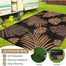 Outdoor Rug 245x305cm Extra Large Garden Rug Waterproof Plastic Straw Garden Mat Carpet UV Resistant Reversible Camping Rugs Balcony Deck Backyard Porch Beach BBQ - Black - View 5
