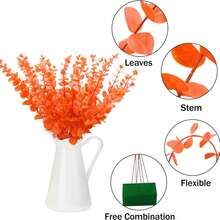 1/6/10/25/40/70/320 片人造桉树叶绿植，可用于花瓶、婚礼新娘花束、DIY 花环、门装饰、花园、新年和情人节礼物、假植物 - 亮橙色 - 查看 4