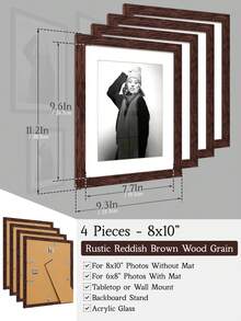 1个5x7/8x10/8x8/12x12/12x16英寸复古风格相框，采用质朴的红棕色木纹，可作墙面装饰，充满怀旧气息，配有衬垫，做旧表面工艺，材质独特，可作拼贴画廊相框，是承载经典怀旧故事的理想礼物。