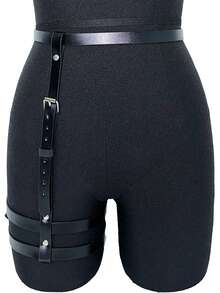 1 件女士黑色 PU 皮革腰带大腿吊袜带哥特蒸汽朋克腿部配饰适合日常使用情人节