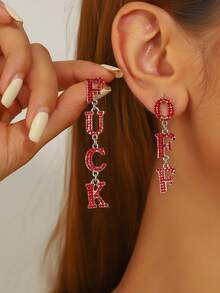 1 Pair Punk Style Vintage Zinc Alloy Letter Inlaid Glass Rhinestone Stud Earrings, Charming Jewelry Accessories For Women, Party Decor, Friend Gift - Letter Earrings - View 23