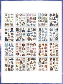 20 feuilles/livre Cahier autocollant de style pastoral rétro et chaleureux, PET imperméable | 8 thèmes différents tels que fille tranquille, cow-boy occidental, rêve, etc., très adapté pour le scrapbooking et le collage de journal fourre-tout, fournitures d'art pour cadeaux faits main, fournitures scolaires, rentrée scolaire - Multicolore - Voir 13