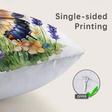 1pc Watercolor Floral & Butterfly Printed Pillow Cover [Inner Pillow Not Included], 11.81*19.71in (30*50cm), [Single-Sided Printing] Polyester Throw Cushion Cover, Room Decor, Home Decor, Bedroom Decor, Room Decoration, Suitable For Sofa, Bed, Living Room, Bedroom, Car, Office, Hotel, Perfect Gift For Family And Friends, All Seasons