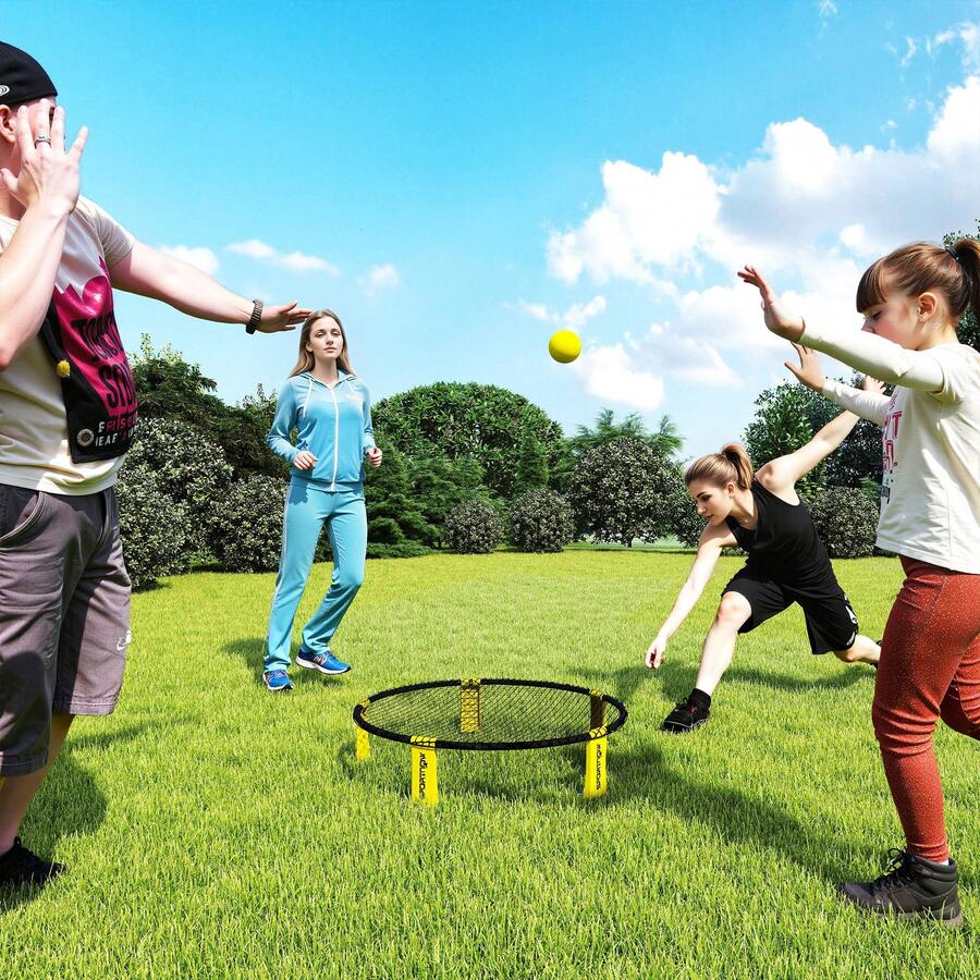 SPORTNOW Spike Ball Set, Mini Beach Games Set With Net, 3 Balls And Ball Pump, Portable With Carrying Bag For Outdoor Team Sports, Yellow - Yellow - View 1