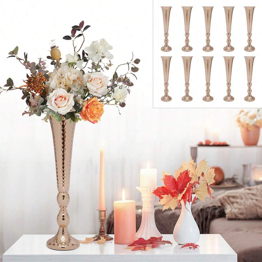 YIYIBYUS 10 Pcs Flowered Metal Trumpet Vase Wedding Centerpieces Vase ...