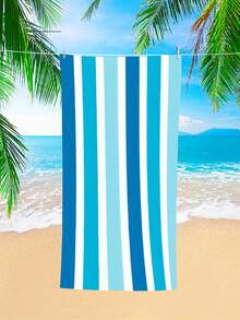 1pc Blue & White Striped Beach Towel, Super Absorbent & Fast Drying, Suitable For Travel, Swimming, Yoga, Camping, Available In Multiple Sizes, Beach Accessory Beach Essentials - Blue and White - View 8