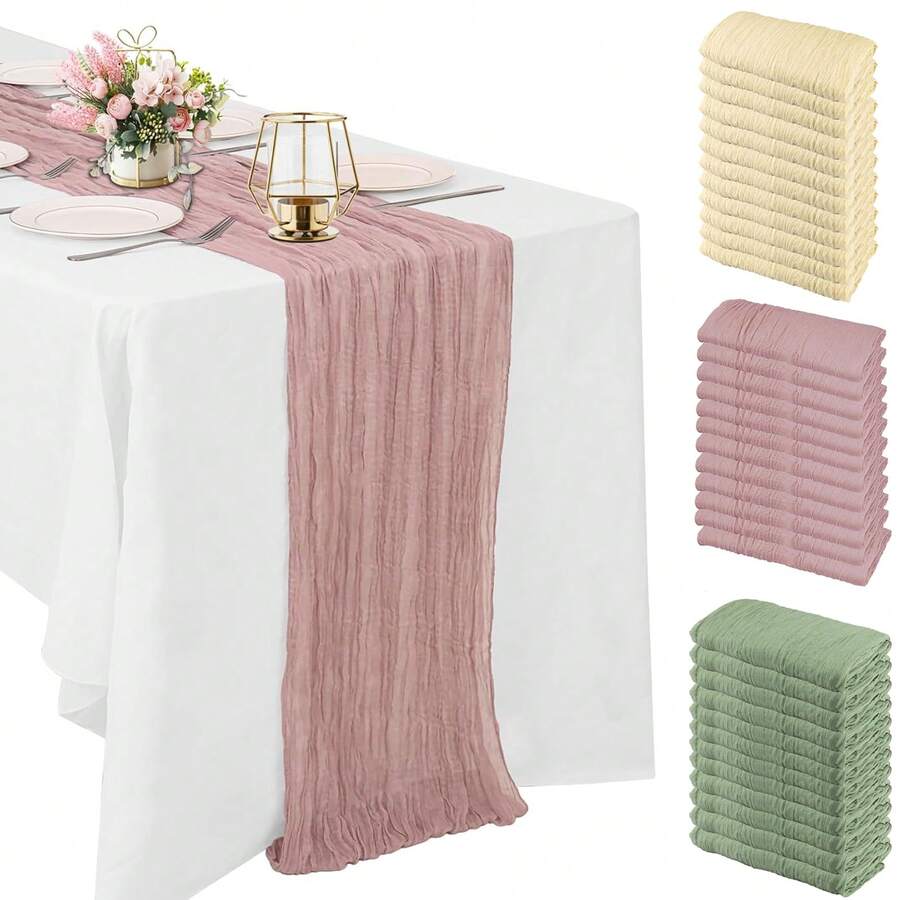 3/12pcs Bohemian Tablecloths, Cheesecloth Table Runners, Romantic Long Table Runners For Weddings, Baby Showers, Holiday Party Decorations, Rustic Gauze Tablecloths For Weddings, Baby Showers, Birthday Party Table Decorations, Reception Table Decorations - 彩色 - 查看 1