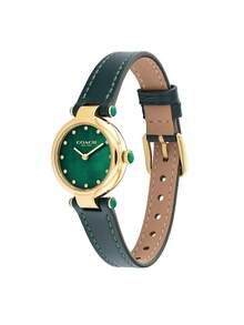 Coach 女士石英腕表，绿色可调节皮革表带，金色圆形表壳，女士礼物模拟手表，钻石珍珠贝母表盘，14503951 - 綠色 - 查看 11