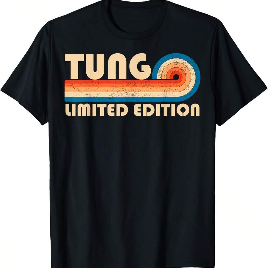 TUNG Surname Retro Vintage 80s 90s Birthday Reunion T-Shirt220G Cotton Everyday T-Shirt – Feels Like A Hug, Wears Like A Classic – Perfect For Family Photos, Team Events, DIY Printing, Or Lounging – Gift It For Birthdays, Father's Day, Mother's Day, Or Just Because Mots - Black - View 1