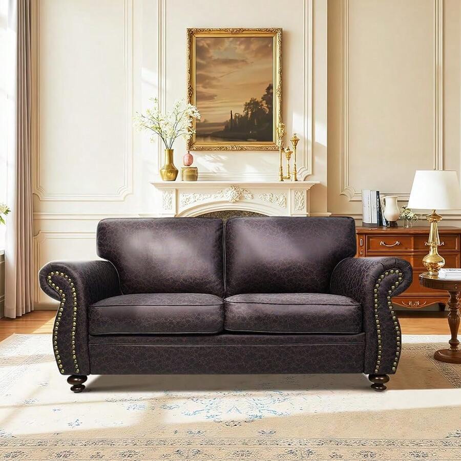 2025 New Arrivals At Shocking Prices:88'' Rivet Couch,Living Room Sets,Mid-Century Couch, Solid Wooden Frame For Living Room,Holstered Sofa (Brown, Loveat)Brown LoveatBrown - Màu sắc hình ảnh - Xem 1