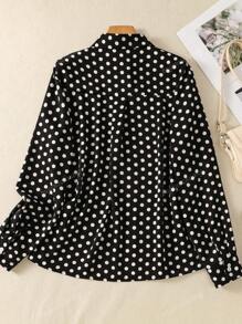 Women's Contrast Polka Dot Button-Front Shirt - Collared Long Sleeve Blouse With Tie Detail For Date Nights/Travel Essentials, All-Season Versatile Wardrobe Must-Have