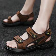 Men's Leather Sandals Hiking Outdoor Water Beach Sports Mens Sandals For Summer With Open Toe Adjustable Straps - 深棕色 - 查看 3