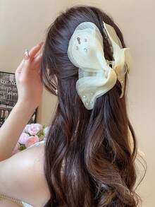 1pc Glamorous Butterfly Clip With Sparkling Rhinestones, Sheer Mesh Decor, High-End Elegant Hair Accessory For Casual, Party, Work, Vacation, Suitable For Various Outfits Summer, Claw Clip Fall Winter Hair Clip Hair Accessories For Women Bows