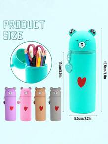 1 pièce Étui à crayons mignon : Étui à crayons en silicone souple 2-en-1, porte-stylo de dessin animé, boîte à crayons rétractable, couleur adorable, tasse à stylo créative en forme d'ours, organiseur de maquillage, sac à crayons portable en silicone, fournitures pour étudiants, retour à l'école, fournitures scolaires, trousse à crayons, sac d'école