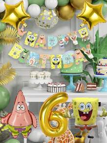 SPONGEBOB Conjunto de globos de Bob Esponja, decoración de fiesta de cumpleaños infantil de dibujos animados y anime, globos de película de aluminio, elementos de decoración de fondo