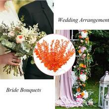 1/6/10/25/40/70/320 片人造桉树叶绿植，可用于花瓶、婚礼新娘花束、DIY 花环、门装饰、花园、新年和情人节礼物、假植物 - 亮橙色 - 查看 6