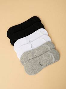 6 Pairs Men's Solid Color Simple Style Non-Slip Comfortable Breathable Boat Socks, No Show Socks, Suitable For Business & Casual Wear