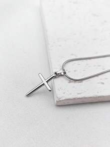 1 pieza Collar con colgante de cruz de acero inoxidable de estilo francés de moda, diseño de lujo exclusivo, joyería versátil para fiestas