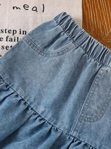 Girls' Casual Outdoor Denim Skirt With Ruffle Hem