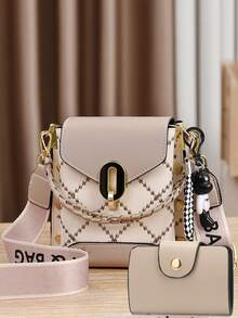 Stylish Women's Mini Crossbody Bag With Rivet Details, Multi-Layer Lightweight, Geometric Pattern, Black & White Design, Adjustable Shoulder Strap, Golden-Tone Hardware, Compact Square Bag For Everyday Use - Multicolor - View 6