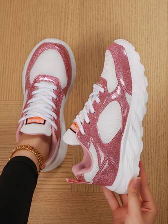 Nya moderiktiga sportskor för kvinnor, mesh-sneakers för gatustil! Macaronfärger + strömlinjeformad design, kan kombineras med sportkläder / jeans