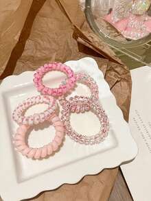 6 件/包 - 简约糖果色发带，柔软造型发带套装，高弹力发带，不损伤螺旋发带，防扭马尾辫夹，适合日常化妆、通勤、运动、马尾辫、派对装饰、新娘派对、单身派对、女生礼物、情人节 - 彩色 - 查看 7