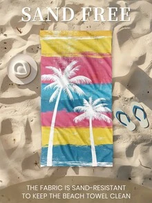1条印花沙滩巾,椰树条纹图案,可用作泳巾、浴巾,时尚款式,超强吸水性,适用于浴室、游泳、健身、瑜伽等场合,柔软舒适的超细纤维材质,轻便易携。 - 彩色 - 查看 5