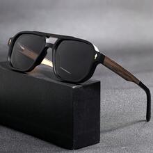 HBK 男士双梁设计眼镜复古木质 TR90 镜框 TAC 镜片弹簧铰链休闲经典商务眼镜男女日常配饰、商务、生日礼物眼镜