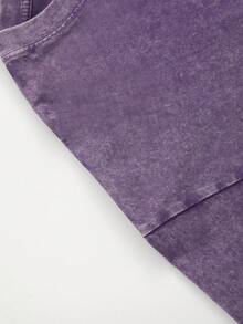 Men's Casual Summer Washed Cotton T-Shirt [Old Row Outdoor] Fish Print, Round Neck, Short Sleeves, Lightweight Cotton Knitted Fabric, Casual Summer Round Neck Shirt | Rib Details. - 紫色 - 查看 4