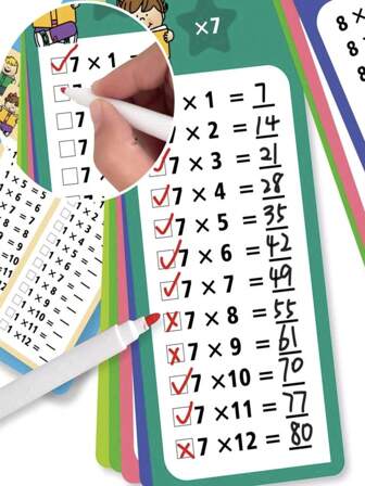Wiskundige spelletjeskaarten voor kinderen, rekenkaarten, optellen, aftrekken, vermenigvuldigen en delen, flashcards, vermenigvuldigingsflashcards, delingsleerkaarten voor kinderen (willekeurige stijl) (willekeurige pen- en ringkleur), herschrijfbaar om leerkaarten te gebruiken, herschrijfbaar om leerkaarten te gebruiken, educatieve kaarten voor kinderen