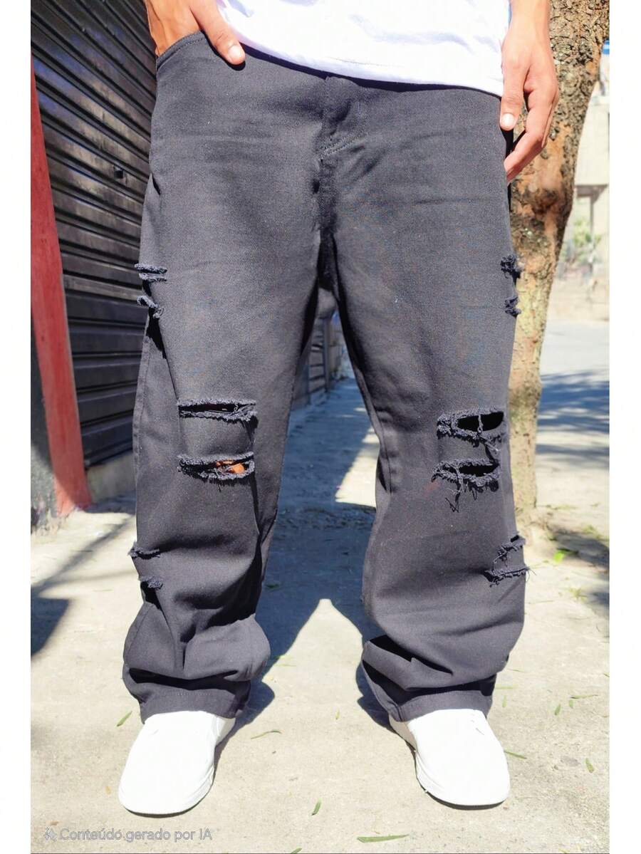 Original Plus Size Men's Dazzling Balloon Jeans Wide Leg Pants - Dark Wash - View 1
