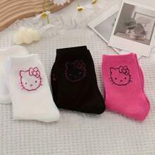 Sanrio 3 Pairs Of Cute Hello Kitty Midtube Socks - Soft, Breathable And Comfortable Japanese Style Women's Stockings And Socks With Cute Cartoon Character Designs Soft, Breathable, Comfortable Mid-Tube Socks Breathable And Comfortable, Machine Washable - Multiple Roles, Suitable For All Seasons, Stylish Socks, Suitable For Outdoor Sneakers, Great Travel Accessories For Outdoor Wear, Gifts For Friends And Couples