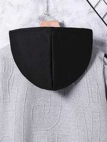 青少年男孩数字印花拼色连帽夹克外套 - 灰色 - 查看 6