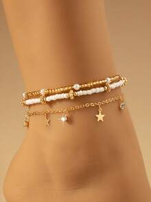 3 件套波西米亚风格串珠、贝壳和海星脚链套装，适合女士，适合海滩、度假、派对佩戴 - 五葉草 - 查看 17