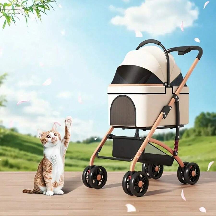 1 件优质铝制二合一现代宠物推车，适合小型犬和猫，可拆卸设计，免提，完全通风，360° 平滑轮子，宽敞的内部空间，户外使用的网袋，铝制框架，方便旅行和舒适，狗宠物载体狗推车猫推车宠物推车狗推车狗推车
