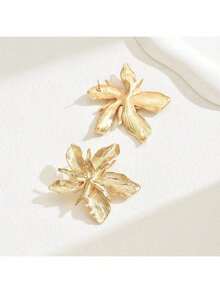 1pc Fashionable Elegant Metal Flower Stud Earring - Gold - View 5