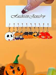 10 Stücke/50 Stücke neue Lustige Halloween Ohrringe, Gothic Schädel, Geistgesicht, schwarze Katze, Kürbis, Fledermaus Ohrhänger Schmuckset aus Zinklegierung für Frauen