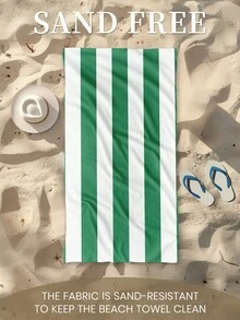 1件印花沙滩巾，深绿色和白色条纹图案，适合用作泳巾、浴巾，时尚款式，超强吸水性，适用于浴室、游泳、健身、瑜伽等场合，柔软舒适的超细纤维材质，轻便易携。 - 彩色 - 查看 5