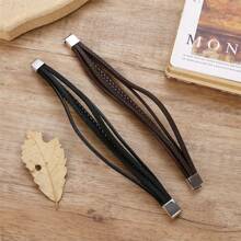 Men Leather Bracelet With Clasp Cowhide Multi-Layer Braided Leather Men Bracelet