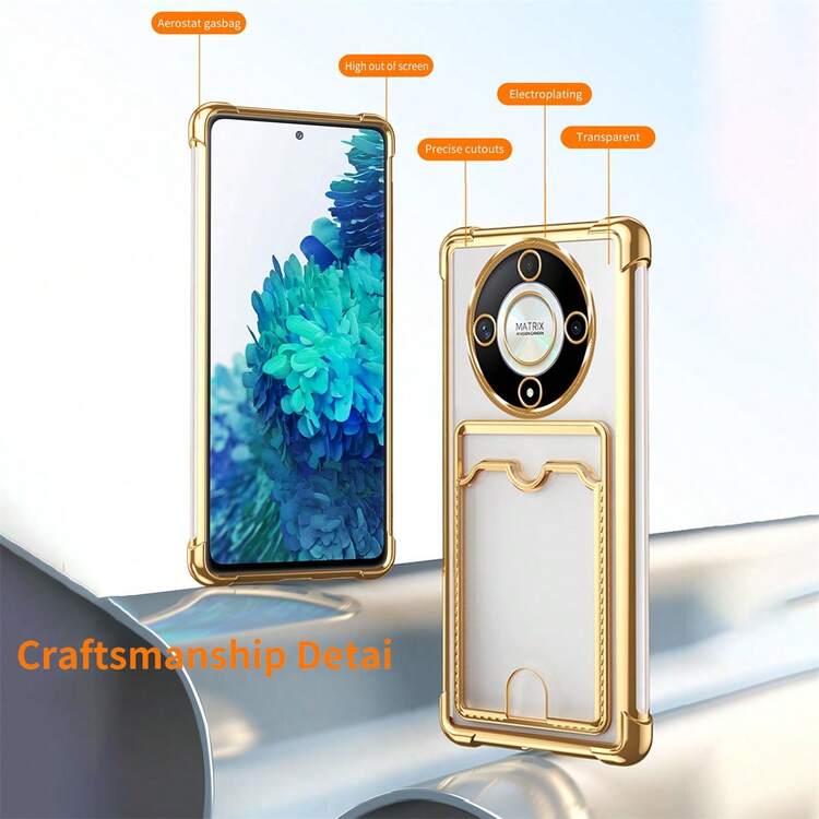 Hadaasi 1个银色电镀卡包手机壳，带气垫卡槽，创意推孔设计，奢华边框全包覆式防摔硅胶防震卡槽钱包式手机壳，兼容 17 Pro/17 Pro Max/17 Air/17，兼容Galaxy S25 FE，兼容Redmi/兼容Honor，防水防刮，国际版，非国内版 - 銀色 - 查看 3