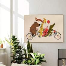 1 bucată de tablouri de perete fanteziste cu animale, bicicletă, pentru camera copiilor – Imprimeuri vibrante pe pânză de mai multe dimensiuni (20x25cm până la 50x70cm) cu opțiuni înrămate/neînrămate, decor vesel cu urs, girafă, caracatiță, crocodil, aventură, pentru camerele copiilor, estetică modernă și jucăușă pentru casă