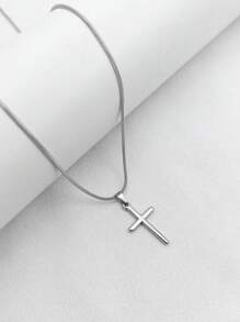 1 pieza Collar con colgante de cruz de acero inoxidable de estilo francés de moda, diseño de lujo exclusivo, joyería versátil para fiestas