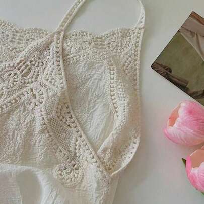 여성용 빈티지 살구색 홀로우 아웃 자수 레이스 패치워크 캐미솔