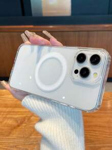Simple And Fashionable Magnetic Charging Transparent Protective Phone Case For IPhone 16 Pro Max/15 Plus With Built-In Anti-Drop Phone Cover