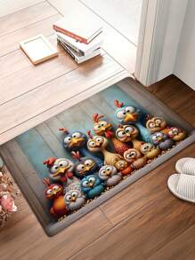 1pc Whimsical "Big Eye Chicken" Bathroom Mat, Bathroom Rug, Non-Slip Bathroom Mat, Modern Minimalist Design, Absorbent, Non-Slip , Small Indoor Carpet, Flannel Bathroom Non-Slip Floor Mat, Thick Soft Kitchen Mat, Suitable For Bathroom, Living Room, Bedroom, Kitchen, Shower Room, Home Decor, Shower Curtain And Party Carpet, Bathroom Decor, Bathroom Accessories Back To School