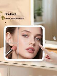 1 pièce Miroir de maquillage LED portable, surface de miroir transparente, fonction loupe, grand miroir de maquillage de table de toilette, décoration de bureau pour dortoir d'étudiant, cadeau pour les filles, trois couleurs de lumière