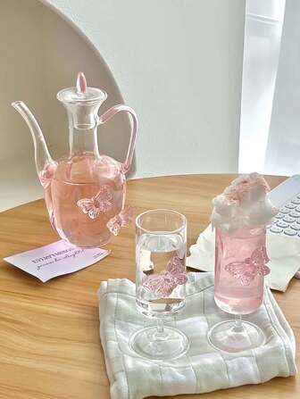 1 套 3D 蝴蝶图案茶壶和杯子套装，新中式高端茶壶，玻璃器皿，适合家庭、餐厅、宾客接待、礼品