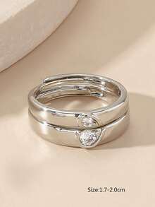 2pcs/Gift Box Heart Zirconia Ring Set, Lover Rings Set, Birthday Gift, Valentine's Gift, Wedding Rings, Lover's Gift - Multicolor - View 6