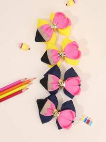 4pcs Back To School Hair Bows For Girls Pencil Bow Alligator Clips Pink Pencil Shaped Hair Clips First Day Of School Barrettes Cute Sweet Hairpin New Semester Gift Hair Clips Kids Hair Accessories - Multicolor - View 8